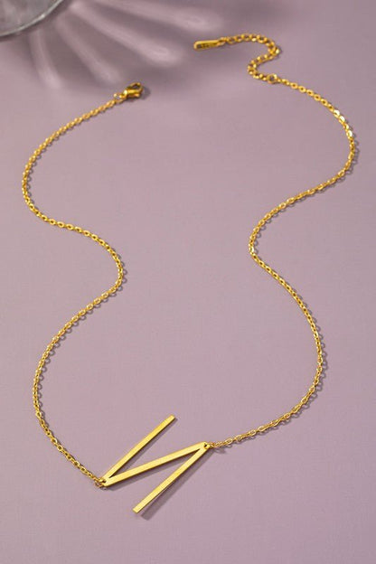 Large stainless steel initial pendant necklace - Blu Lotus Boutique