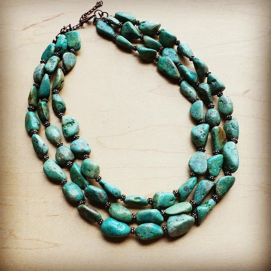 Large Triple Strand Natural Turq Copper Necklace - Blu Lotus Boutique