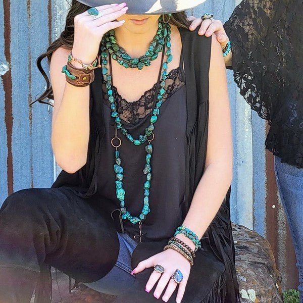 Large Triple Strand Natural Turq. & Wood Necklace - Blu Lotus Boutique
