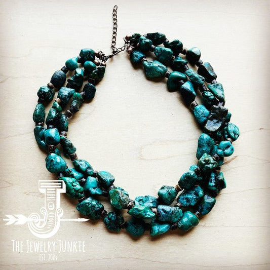 Large Triple Strand Natural Turq. & Wood Necklace - Blu Lotus Boutique