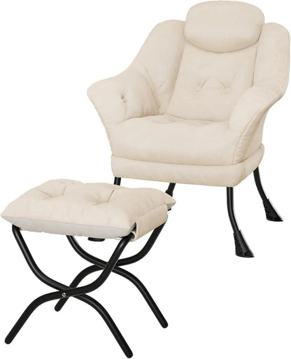 Lazy Chair with Ottoman, Reading Chair with Armrests and A Side Pocket, Modern Lounge Leisure Sofa Armchair, Bedroom Armchair wi - Blu Lotus Boutique