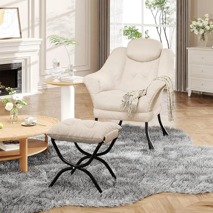 Lazy Chair with Ottoman, Reading Chair with Armrests and A Side Pocket, Modern Lounge Leisure Sofa Armchair, Bedroom Armchair wi - Blu Lotus Boutique