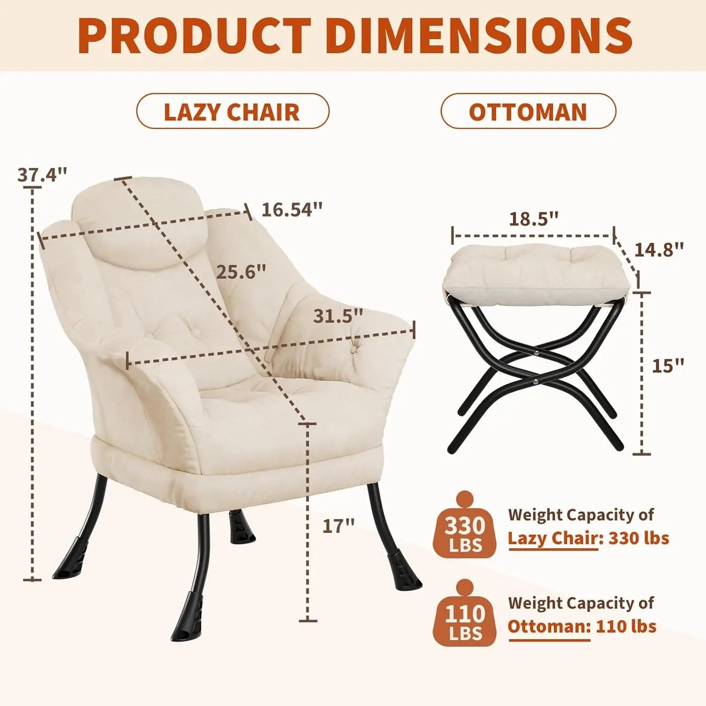 Lazy Chair with Ottoman, Reading Chair with Armrests and A Side Pocket, Modern Lounge Leisure Sofa Armchair, Bedroom Armchair wi - Blu Lotus Boutique