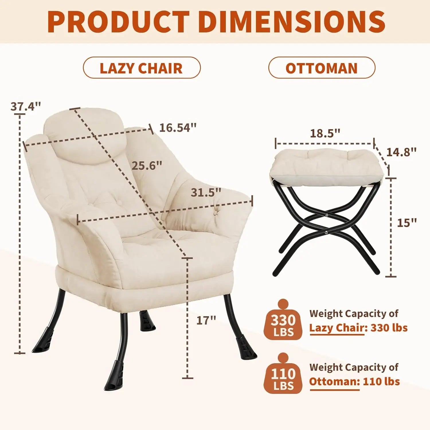 Lazy Chair with Ottoman, Reading Chair with Armrests and A Side Pocket, Modern Lounge Leisure Sofa Armchair, Bedroom Armchair wi - Blu Lotus Boutique