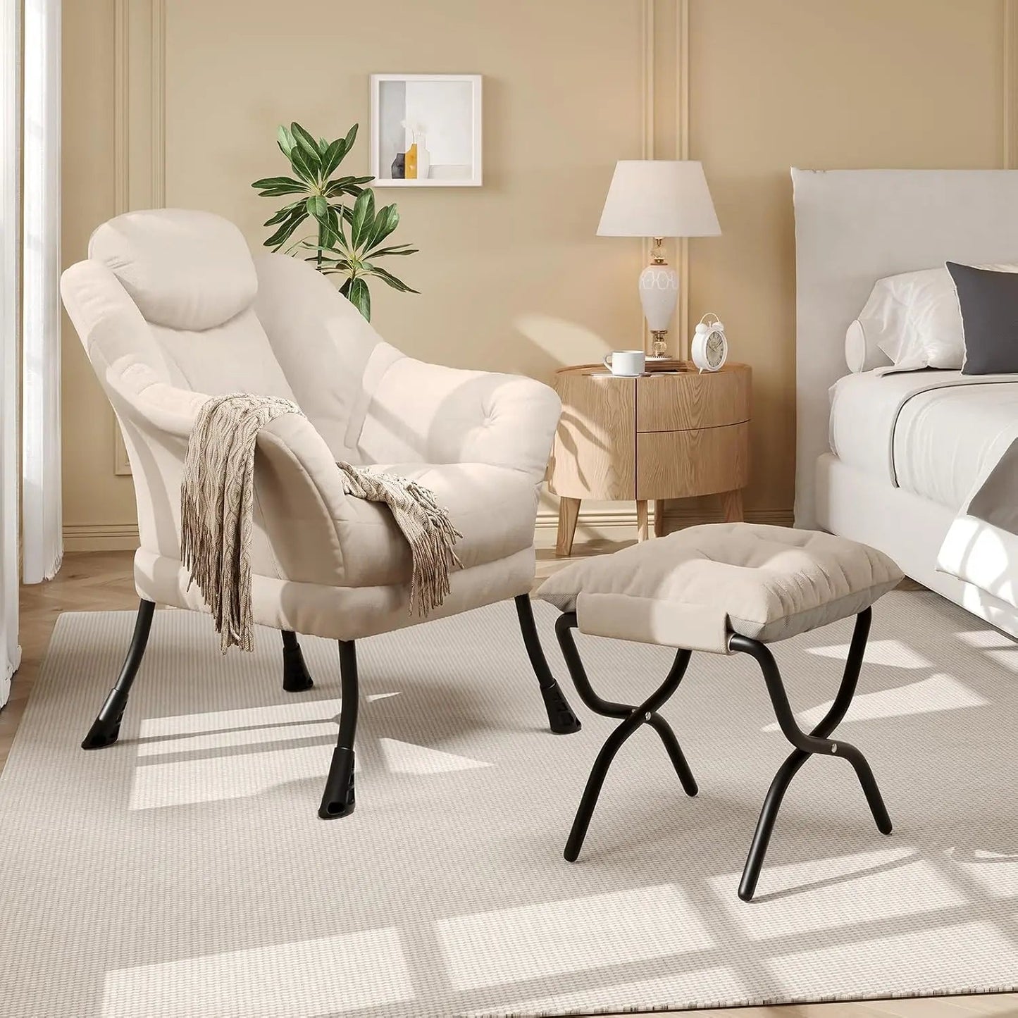 Lazy Chair with Ottoman, Reading Chair with Armrests and A Side Pocket, Modern Lounge Leisure Sofa Armchair, Bedroom Armchair wi - Blu Lotus Boutique