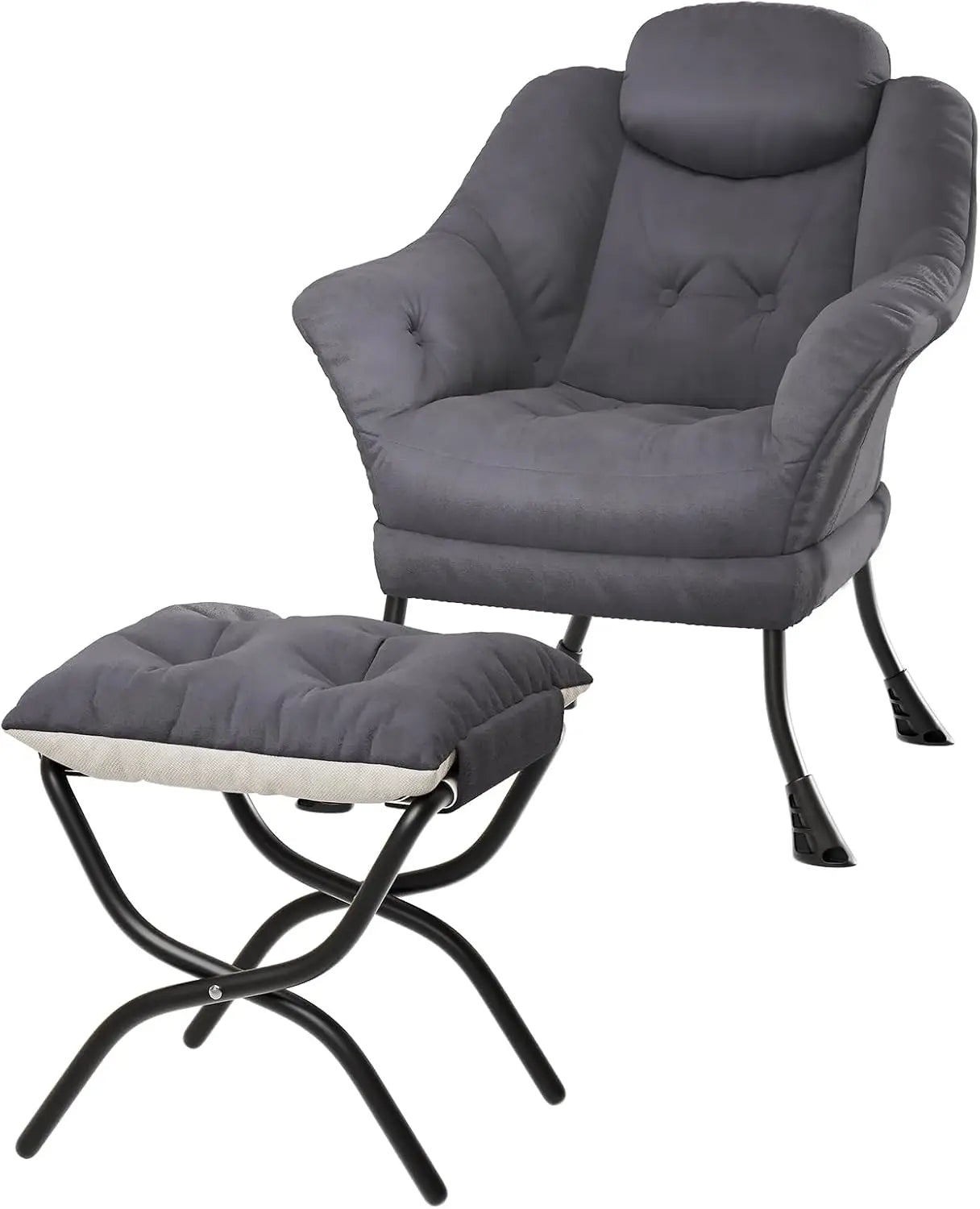 Lazy Chair with Ottoman, Reading Chair with Armrests and A Side Pocket, Modern Lounge Leisure Sofa Armchair, Bedroom Armchair wi - Blu Lotus Boutique