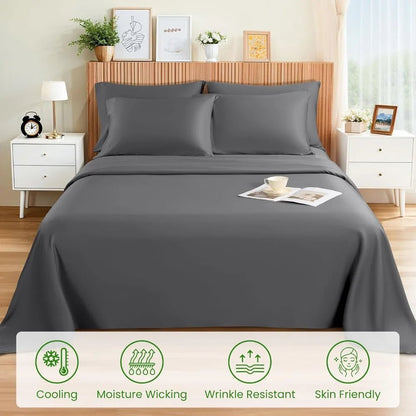 LBRO2M Cooling Bed Sheet 100% Viscose Derived from Bamboo Sheet Set Queen Size 6 Piece,16 Deep Pocket, 1800 TC Sheet Super Soft - Blu Lotus Boutique