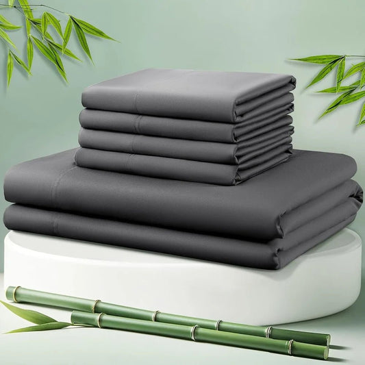 LBRO2M Cooling Bed Sheet 100% Viscose Derived from Bamboo Sheet Set Queen Size 6 Piece,16 Deep Pocket, 1800 TC Sheet Super Soft - Blu Lotus Boutique