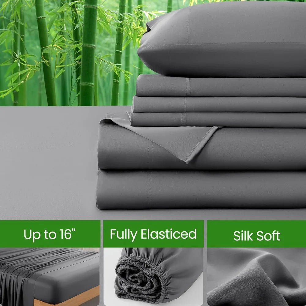 LBRO2M Cooling Bed Sheet 100% Viscose Derived from Bamboo Sheet Set Queen Size 6 Piece,16 Deep Pocket, 1800 TC Sheet Super Soft - Blu Lotus Boutique