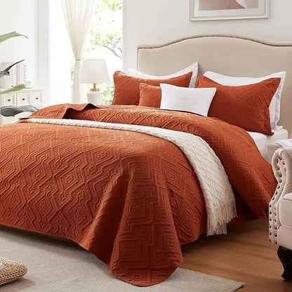 LEAONME Full/Queen Quilt Set 3 Pieces, Lightweight Burnt Orange/Rust Bedspread - 90''x98'', Soft Microfiber Summer Quilt, Luxuriou - Blu Lotus Boutique