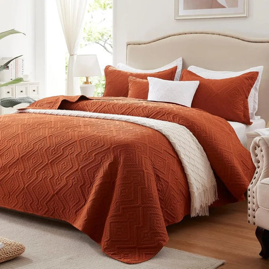 LEAONME Full/Queen Quilt Set 3 Pieces, Lightweight Burnt Orange/Rust Bedspread - 90''x98'', Soft Microfiber Summer Quilt, Luxuriou - Blu Lotus Boutique