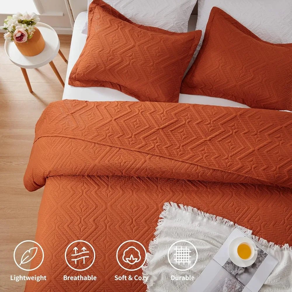 LEAONME Full/Queen Quilt Set 3 Pieces, Lightweight Burnt Orange/Rust Bedspread - 90''x98'', Soft Microfiber Summer Quilt, Luxuriou - Blu Lotus Boutique
