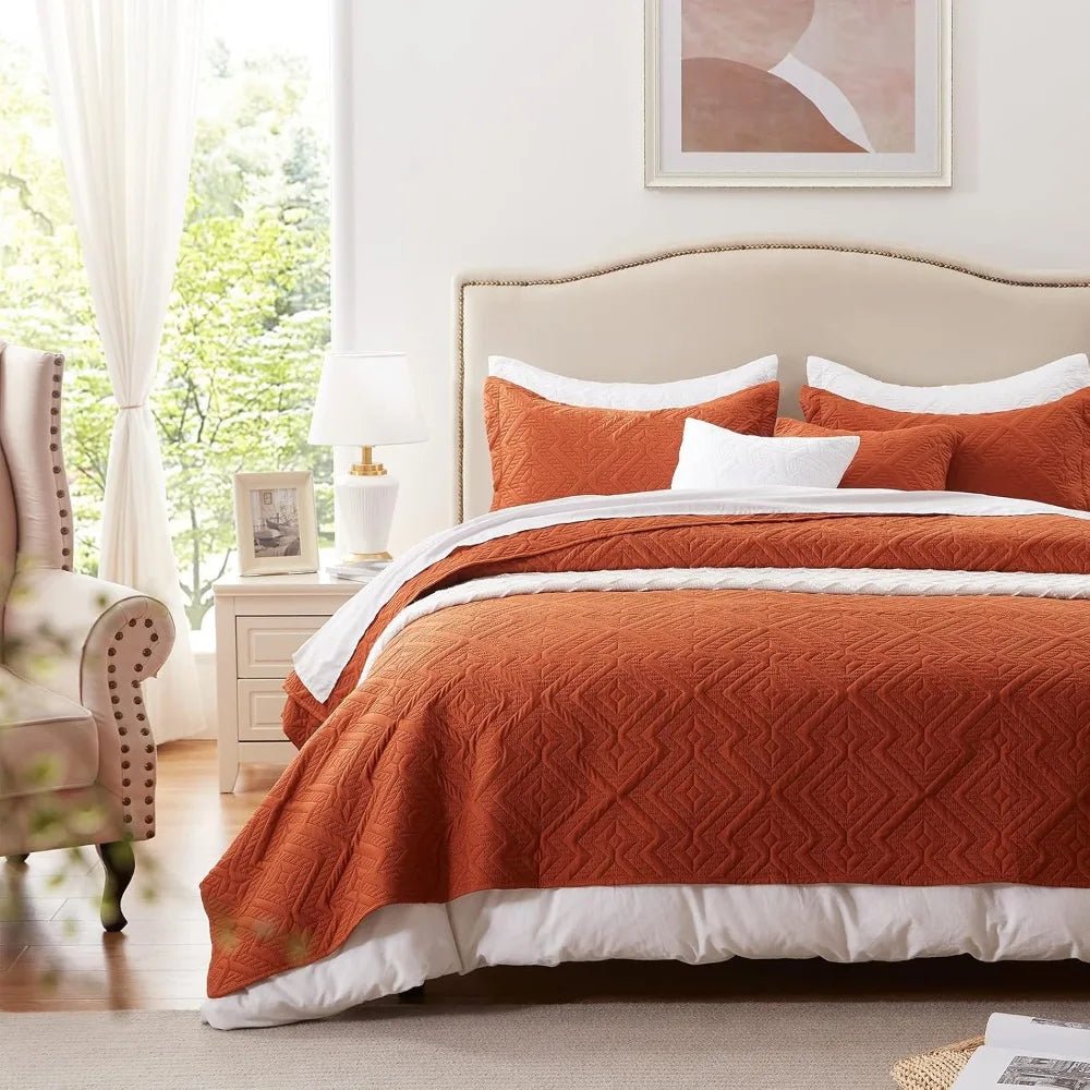LEAONME Full/Queen Quilt Set 3 Pieces, Lightweight Burnt Orange/Rust Bedspread - 90''x98'', Soft Microfiber Summer Quilt, Luxuriou - Blu Lotus Boutique