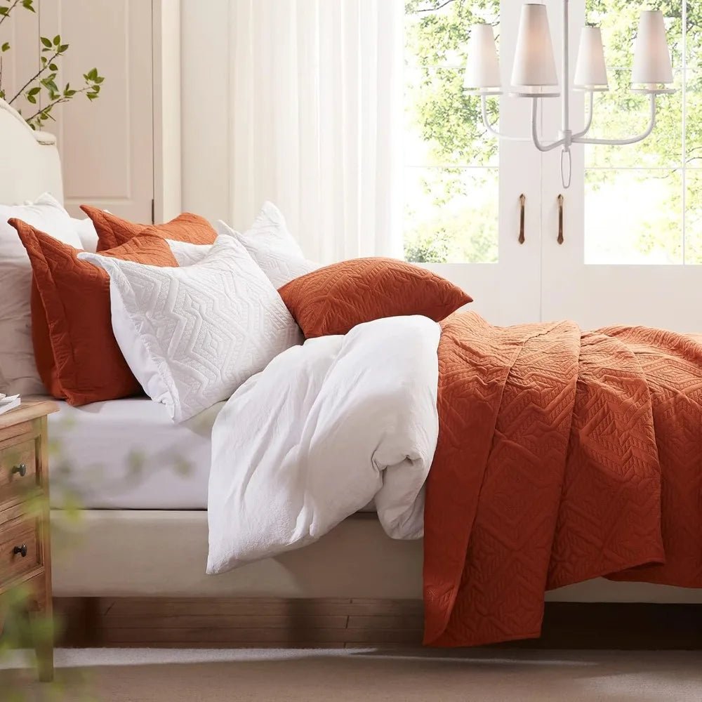 LEAONME Full/Queen Quilt Set 3 Pieces, Lightweight Burnt Orange/Rust Bedspread - 90''x98'', Soft Microfiber Summer Quilt, Luxuriou - Blu Lotus Boutique