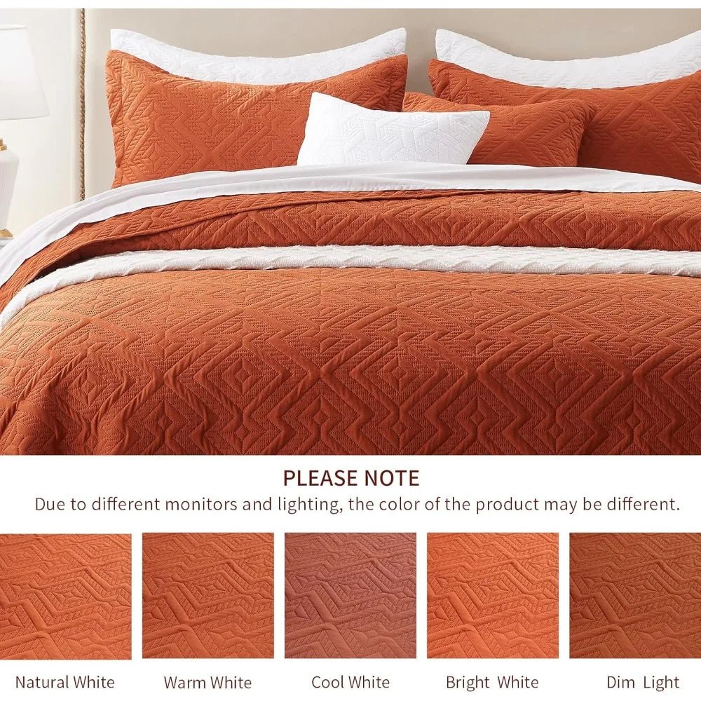 LEAONME Full/Queen Quilt Set 3 Pieces, Lightweight Burnt Orange/Rust Bedspread - 90''x98'', Soft Microfiber Summer Quilt, Luxuriou - Blu Lotus Boutique