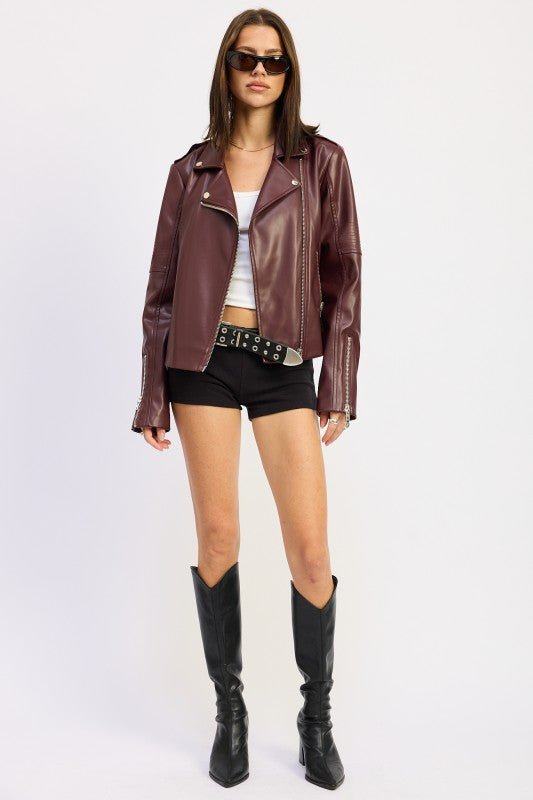 LEATHER BIKER JACKET - Blu Lotus Boutique