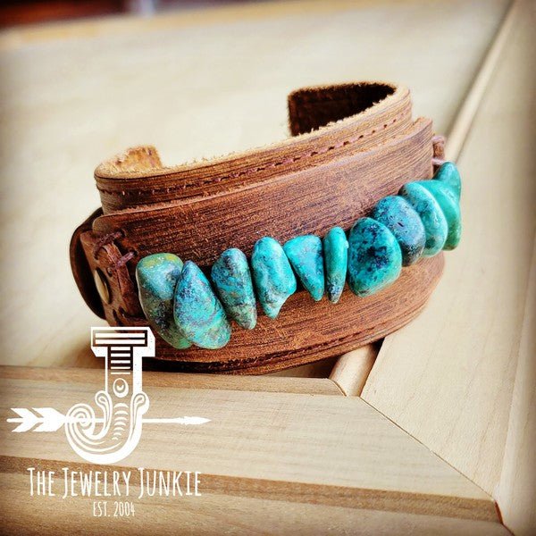 Leather Cuff with Large Natural Turquoise Chunks - Blu Lotus Boutique