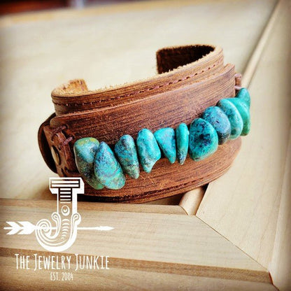 Leather Cuff with Large Natural Turquoise Chunks - Blu Lotus Boutique