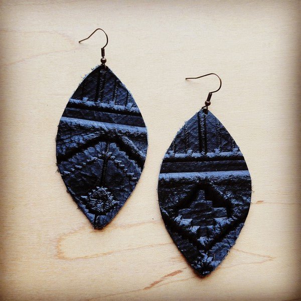 Leather Oval Earrings Black Navajo - Blu Lotus Boutique
