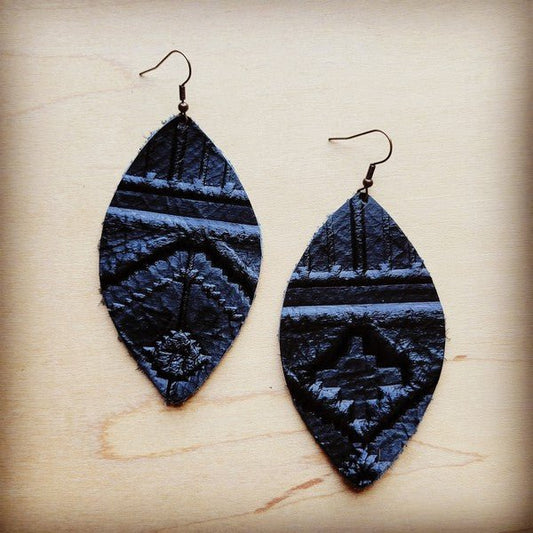 Leather Oval Earrings Black Navajo - Blu Lotus Boutique