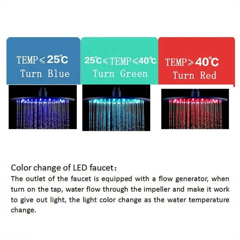 LED Light Bathroom Shower Head 16 inch Big Rainfall Shower Faucets Accessory Top Square Brass Ultra - thin Shower Head - Blu Lotus Boutique