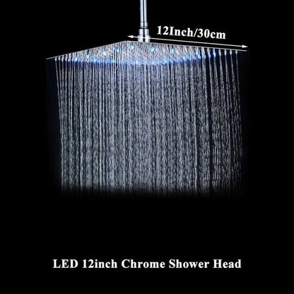 LED Light Bathroom Shower Head 16 inch Big Rainfall Shower Faucets Accessory Top Square Brass Ultra - thin Shower Head - Blu Lotus Boutique