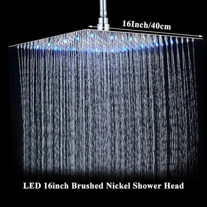 LED Light Bathroom Shower Head 16 inch Big Rainfall Shower Faucets Accessory Top Square Brass Ultra - thin Shower Head - Blu Lotus Boutique