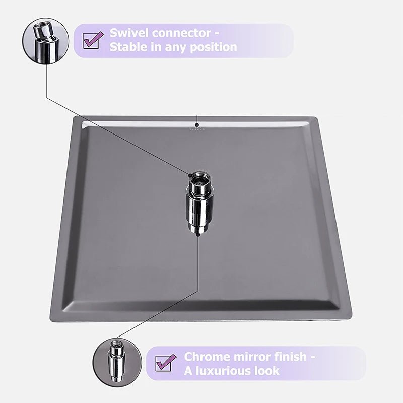 LED Light Bathroom Shower Head 16 inch Big Rainfall Shower Faucets Accessory Top Square Brass Ultra - thin Shower Head - Blu Lotus Boutique