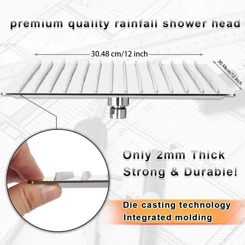LED Light Bathroom Shower Head 16 inch Big Rainfall Shower Faucets Accessory Top Square Brass Ultra - thin Shower Head - Blu Lotus Boutique