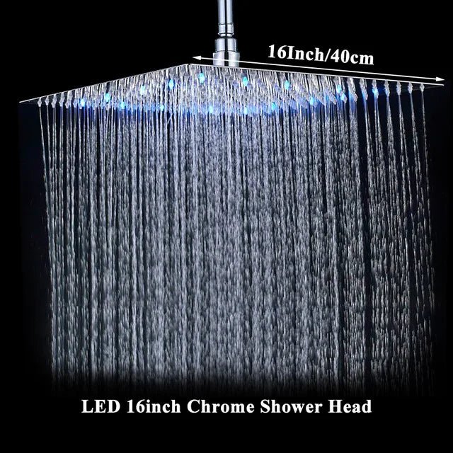 LED Light Bathroom Shower Head 16 inch Big Rainfall Shower Faucets Accessory Top Square Brass Ultra - thin Shower Head - Blu Lotus Boutique