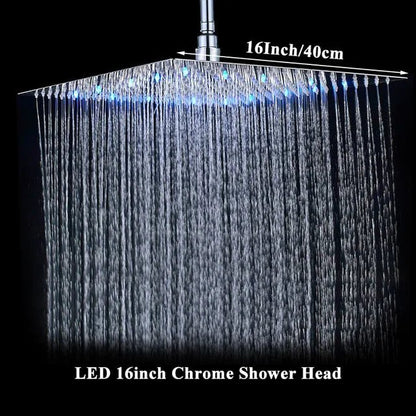 LED Light Bathroom Shower Head 16 inch Big Rainfall Shower Faucets Accessory Top Square Brass Ultra - thin Shower Head - Blu Lotus Boutique