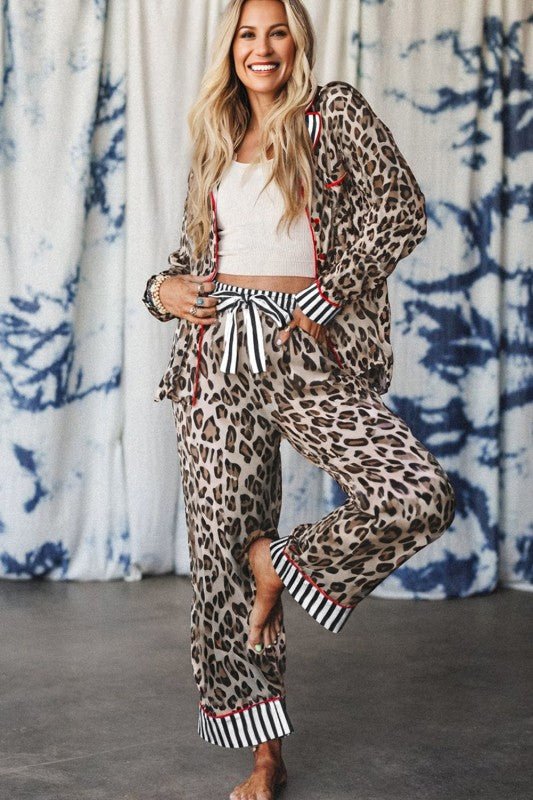 Leopard Colorblock Stripe Edge Shirt and Pants Paj - Blu Lotus Boutique