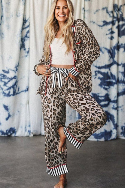 Leopard Colorblock Stripe Edge Shirt and Pants Paj - Blu Lotus Boutique