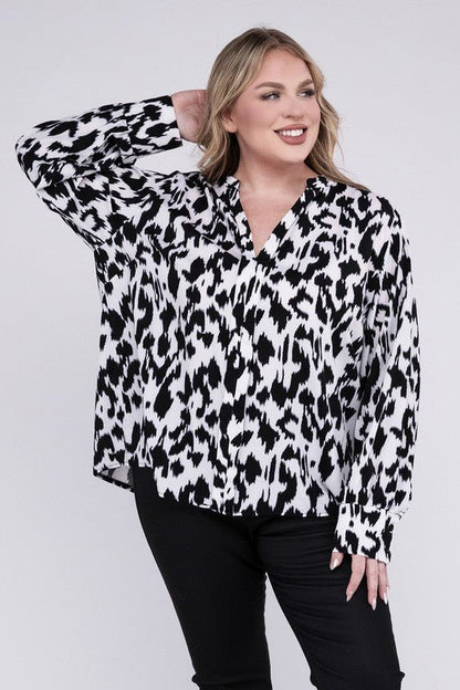 Leopard Notched Neckline Blouse - Blu Lotus Boutique