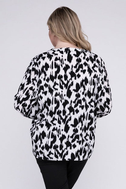 Leopard Notched Neckline Blouse - Blu Lotus Boutique