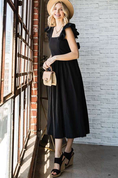 LINEN RUFFLE MID DRESS - Blu Lotus Boutique