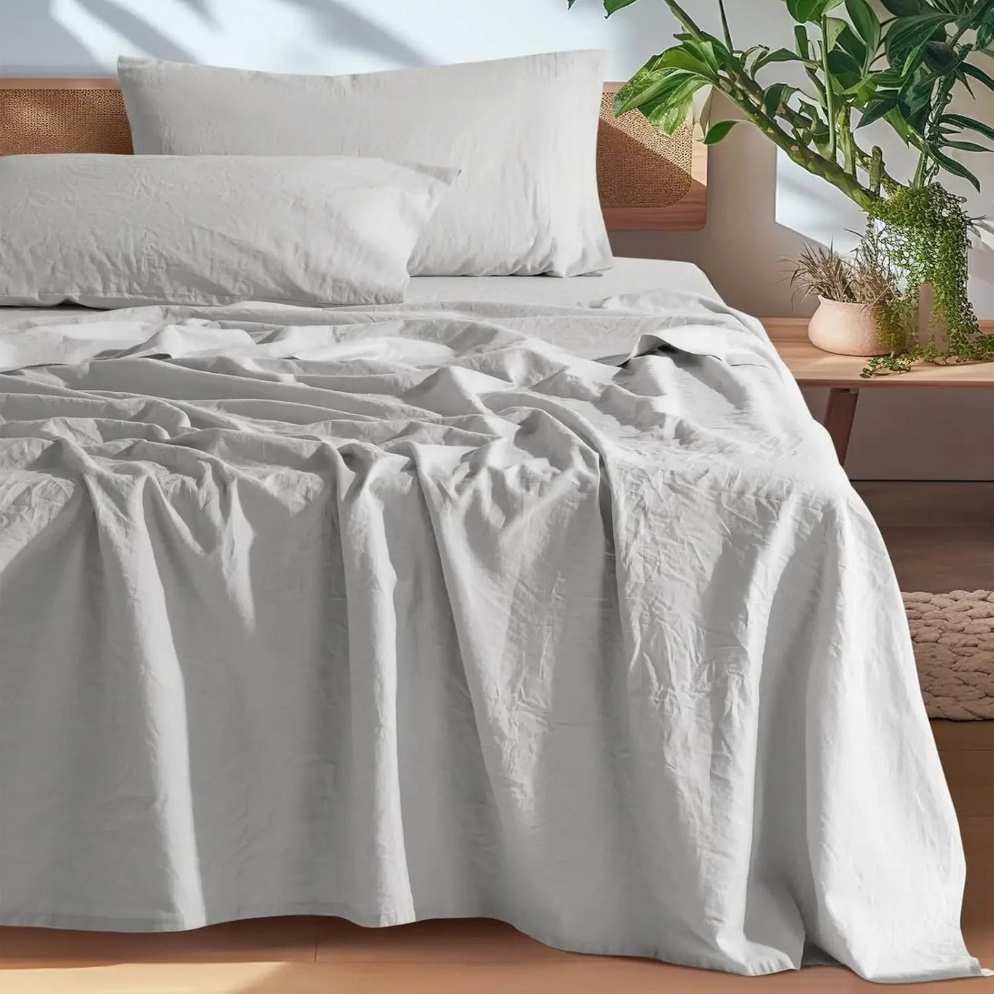 Linen Sheets Set,100% French Stone Washed Pure Linen Bed Sheets, 3 Pieces (1 Flat Sheet, 2 Pillowcase) Suitable for Hot Sleepers - Blu Lotus Boutique