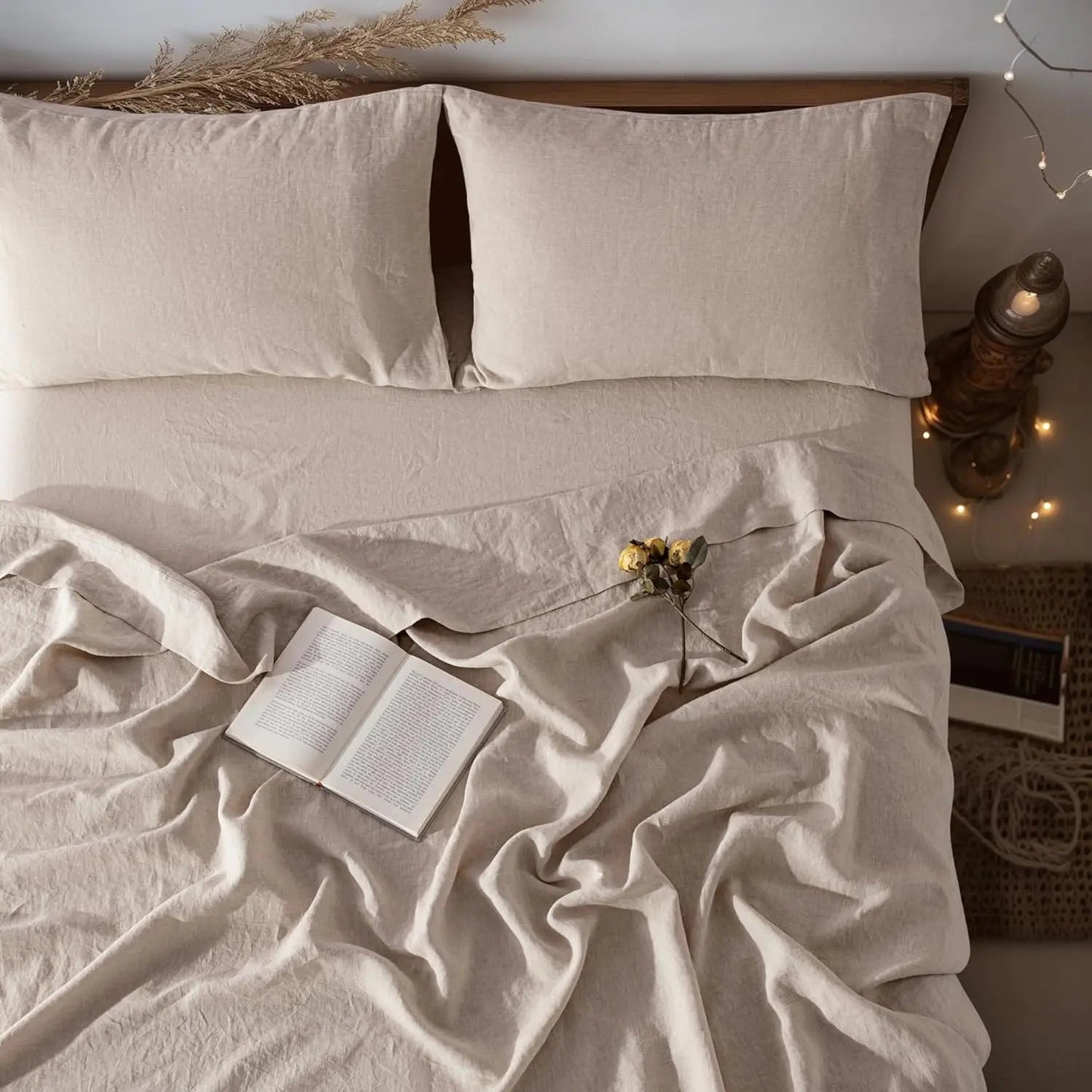Linen Sheets Set,100% French Stone Washed Pure Linen Bed Sheets, 3 Pieces (1 Flat Sheet, 2 Pillowcase) Suitable for Hot Sleepers - Blu Lotus Boutique