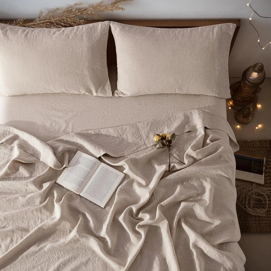Linen Sheets Set,100% French Stone Washed Pure Linen Bed Sheets, 3 Pieces (1 Flat Sheet, 2 Pillowcase) Suitable for Hot Sleepers - Blu Lotus Boutique