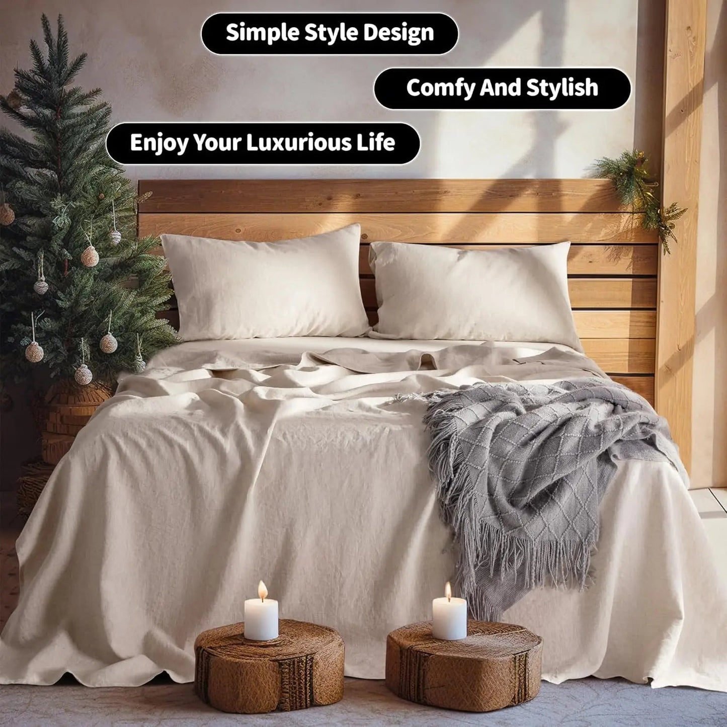 Linen Sheets Set,100% French Stone Washed Pure Linen Bed Sheets, 3 Pieces (1 Flat Sheet, 2 Pillowcase) Suitable for Hot Sleepers - Blu Lotus Boutique