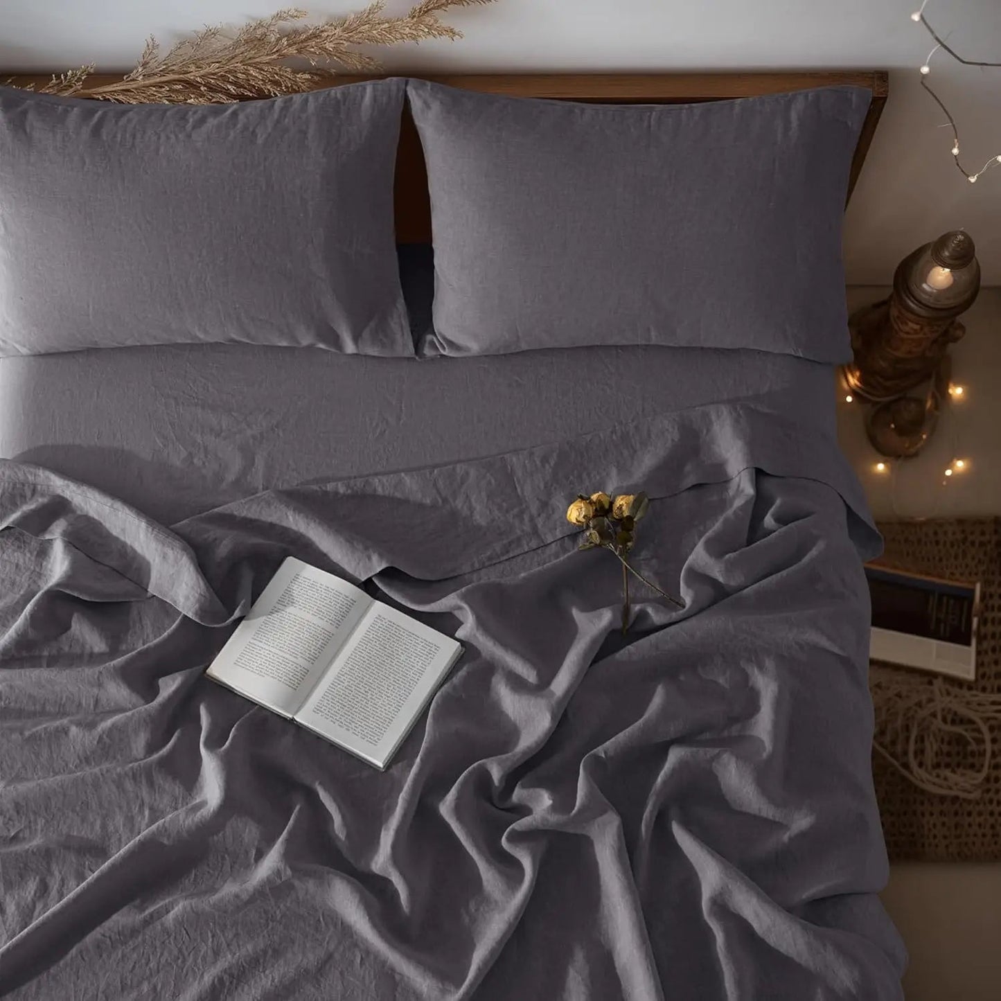 Linen Sheets Set,100% French Stone Washed Pure Linen Bed Sheets, 3 Pieces (1 Flat Sheet, 2 Pillowcase) Suitable for Hot Sleepers - Blu Lotus Boutique