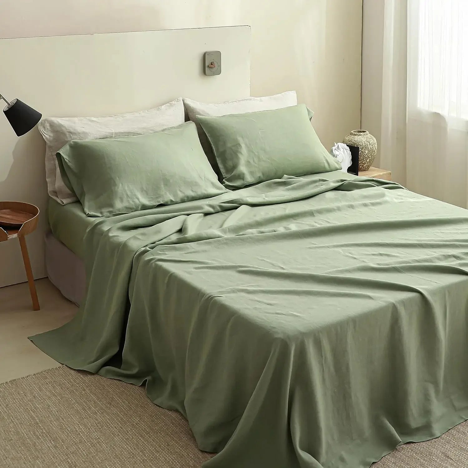 Linen Sheets Set,100% French Stone Washed Pure Linen Bed Sheets, 3 Pieces (1 Flat Sheet, 2 Pillowcase) Suitable for Hot Sleepers - Blu Lotus Boutique