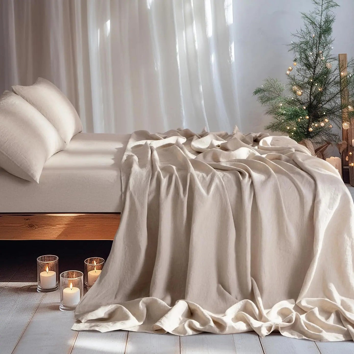 Linen Sheets Set,100% French Stone Washed Pure Linen Bed Sheets, 3 Pieces (1 Flat Sheet, 2 Pillowcase) Suitable for Hot Sleepers - Blu Lotus Boutique