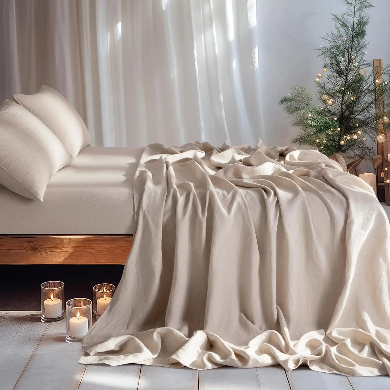 Linen Sheets Set,100% French Stone Washed Pure Linen Bed Sheets, 3 Pieces (1 Flat Sheet, 2 Pillowcase) Suitable for Hot Sleepers - Blu Lotus Boutique