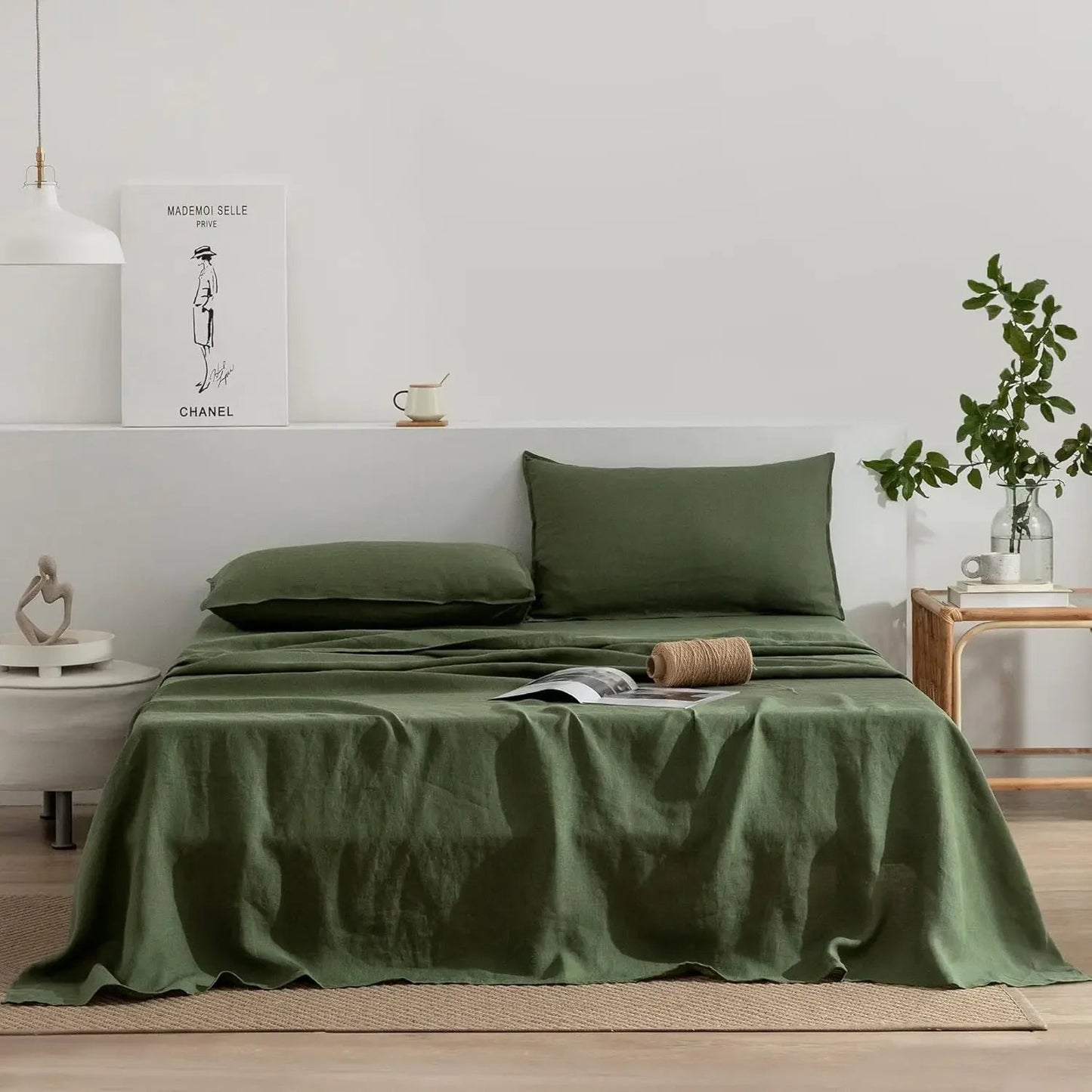 Linen Sheets Set,100% French Stone Washed Pure Linen Bed Sheets, 3 Pieces (1 Flat Sheet, 2 Pillowcase) Suitable for Hot Sleepers - Blu Lotus Boutique