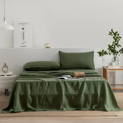 Linen Sheets Set,100% French Stone Washed Pure Linen Bed Sheets, 3 Pieces (1 Flat Sheet, 2 Pillowcase) Suitable for Hot Sleepers - Blu Lotus Boutique