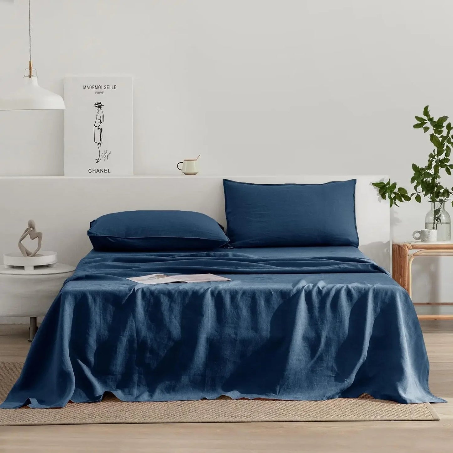 Linen Sheets Set,100% French Stone Washed Pure Linen Bed Sheets, 3 Pieces (1 Flat Sheet, 2 Pillowcase) Suitable for Hot Sleepers - Blu Lotus Boutique