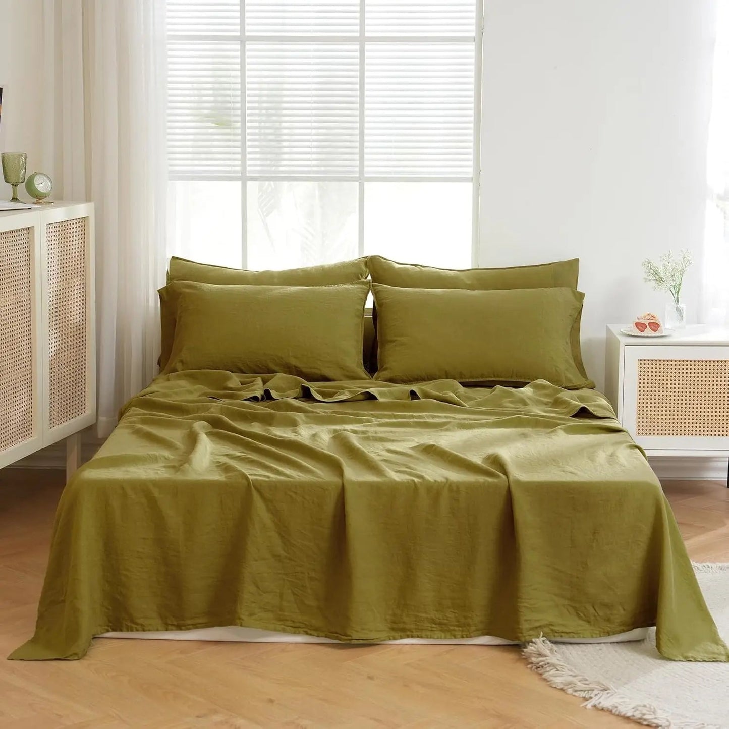 Linen Sheets Set,100% French Stone Washed Pure Linen Bed Sheets, 3 Pieces (1 Flat Sheet, 2 Pillowcase) Suitable for Hot Sleepers - Blu Lotus Boutique