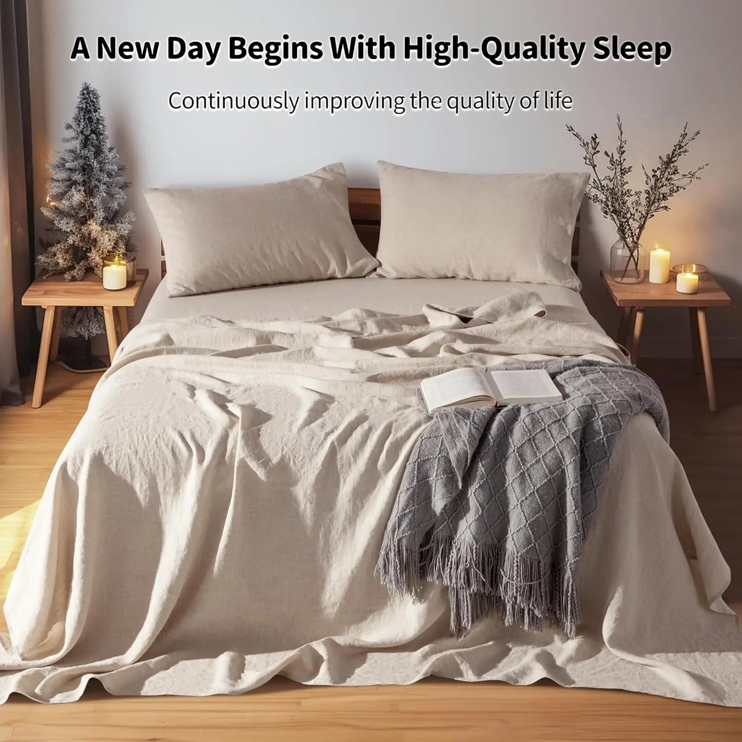 Linen Sheets Set,100% French Stone Washed Pure Linen Bed Sheets, 3 Pieces (1 Flat Sheet, 2 Pillowcase) Suitable for Hot Sleepers - Blu Lotus Boutique