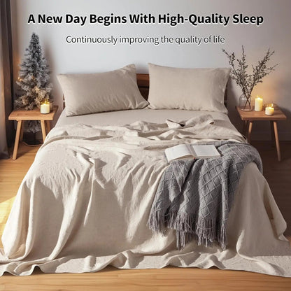 Linen Sheets Set,100% French Stone Washed Pure Linen Bed Sheets, 3 Pieces (1 Flat Sheet, 2 Pillowcase) Suitable for Hot Sleepers - Blu Lotus Boutique
